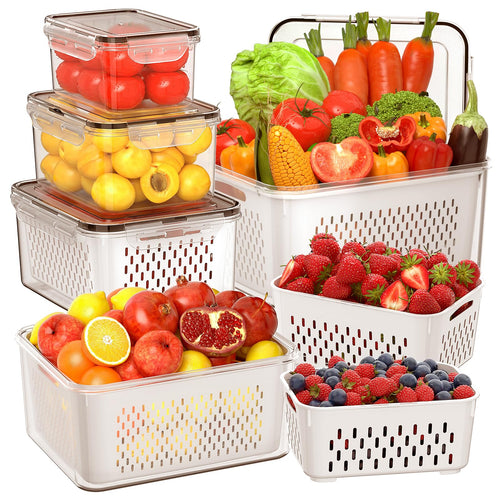 5 PCS Large Fruit Storage Containers for Fridge with Removable Colanders
