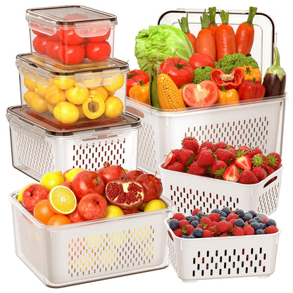 5 PCS Large Fruit Storage Containers for Fridge with Removable Colanders