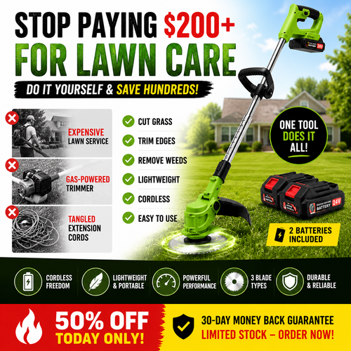 Cordless 2-in-1 Weed Trimmer & Lawn Edger – Brushless Motor, 2 Batteries Included