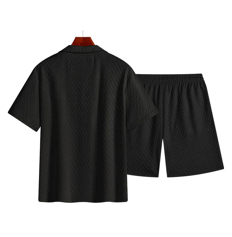 Men’s Summer Zipper Polo & Shorts Set – Casual Sports Fitness Tracksuit