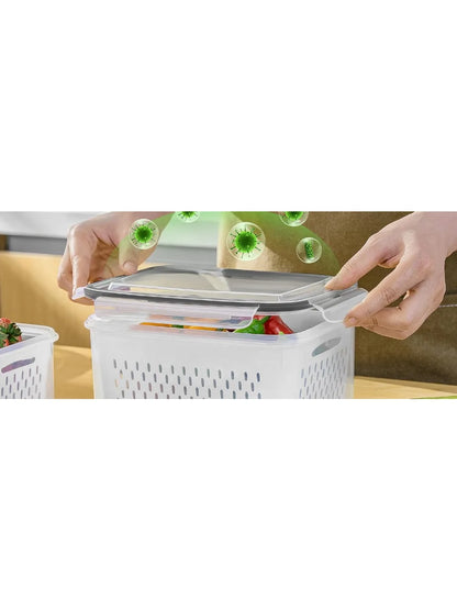 6Set of large-capacity refrigerator fruit preservation containers，Comes with a detachable drain basket，Sealed food storage conta