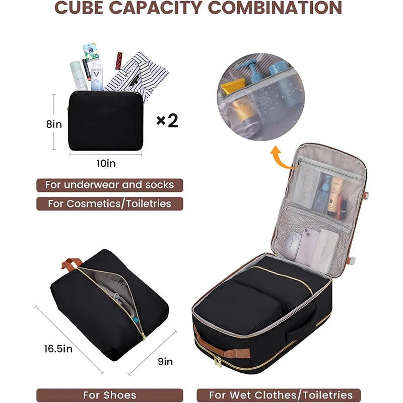 Geestock Minimalist Women's Travel Boarding Backpack Carry On Luggage With 3 Storage Bags Large Capacity Laptop Bag Backpack