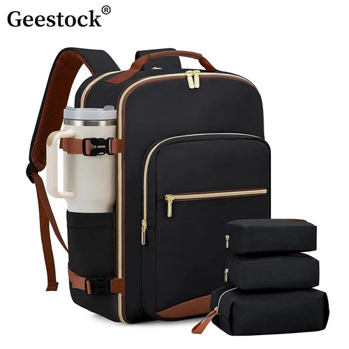 Geestock Minimalist Women's Travel Boarding Backpack Carry On Luggage With 3 Storage Bags Large Capacity Laptop Bag Backpack