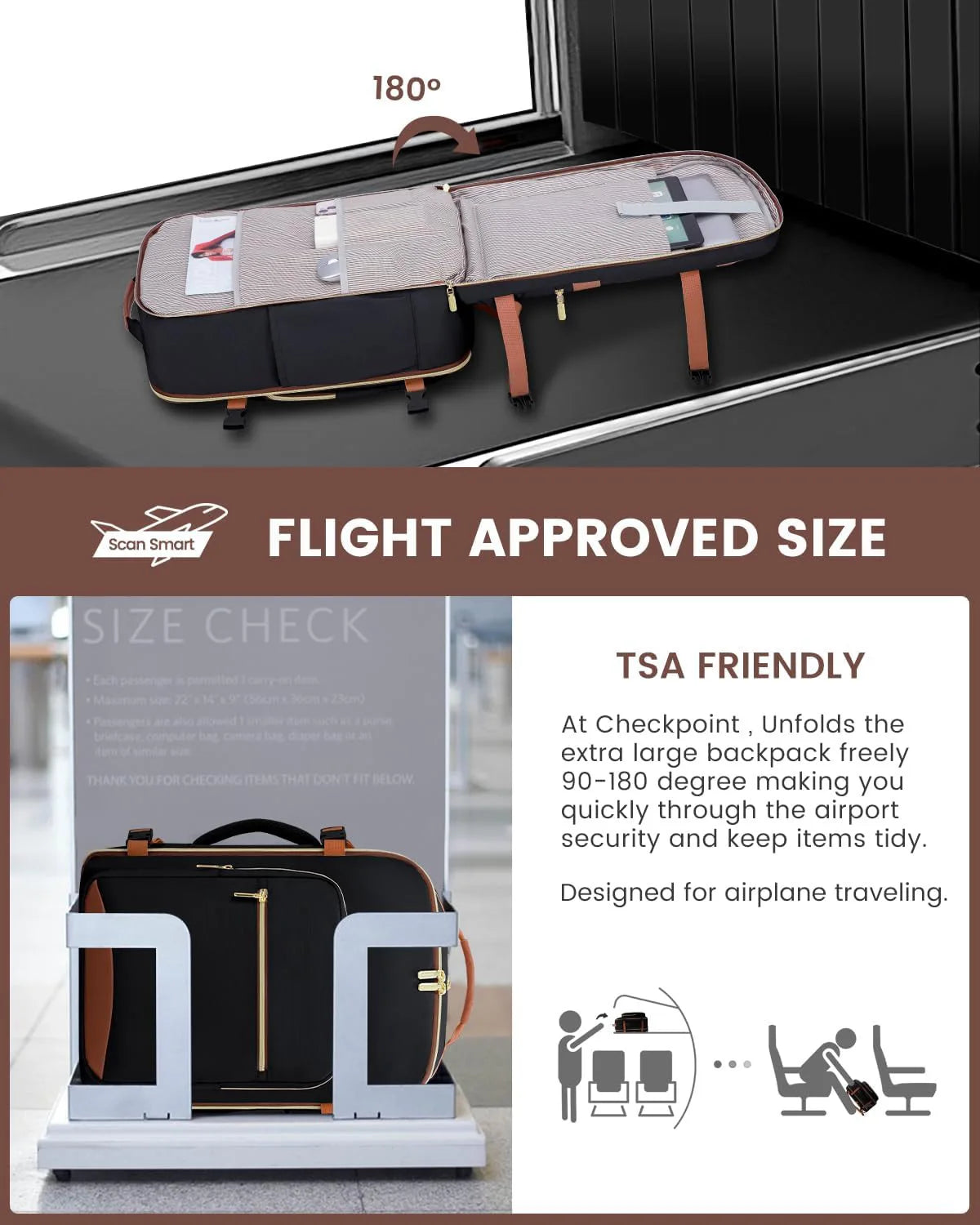 Geestock Minimalist Women's Travel Boarding Backpack Carry On Luggage With 3 Storage Bags Large Capacity Laptop Bag Backpack