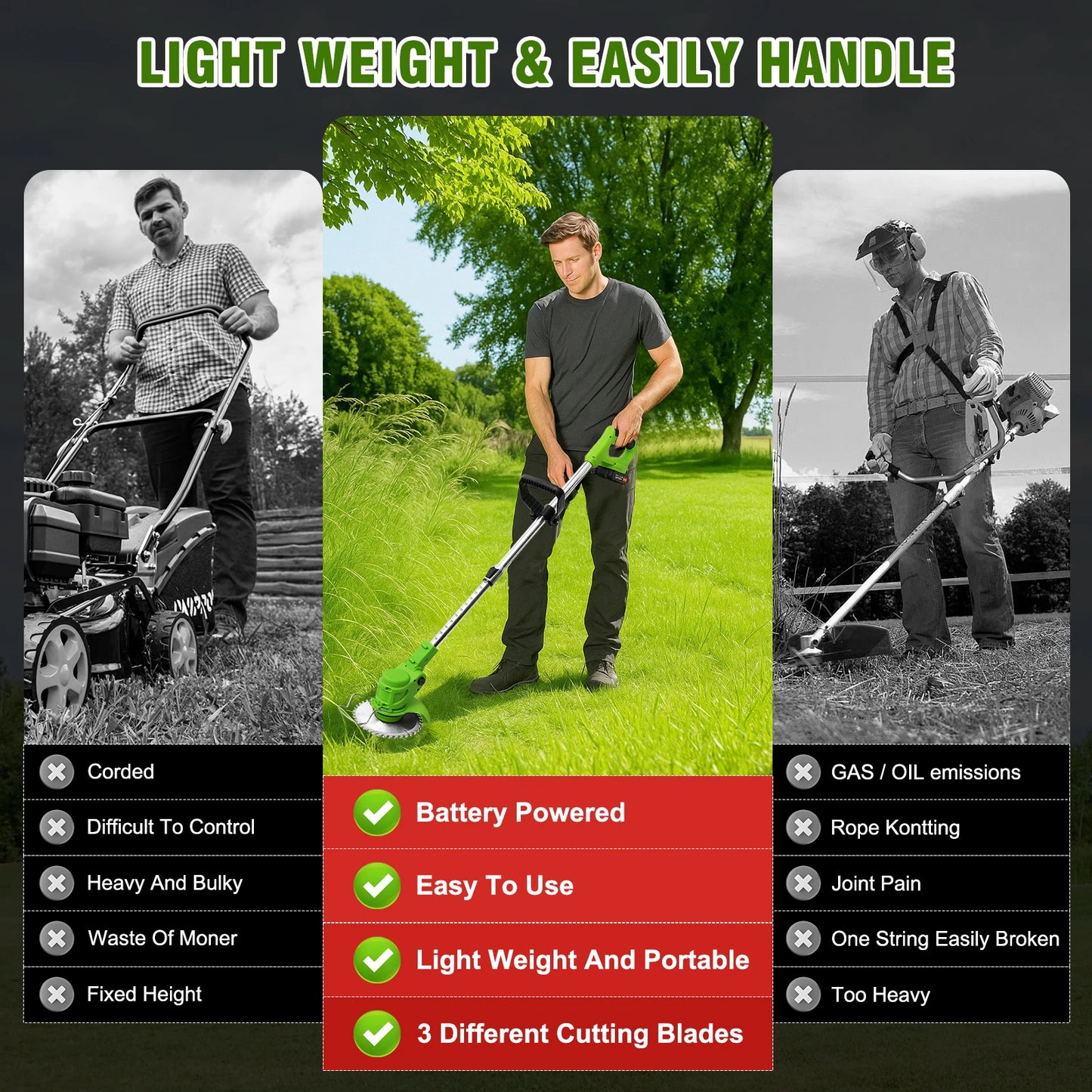 Cordless 2-in-1 Weed Trimmer & Lawn Edger – Brushless Motor, 2 Batteries Included
