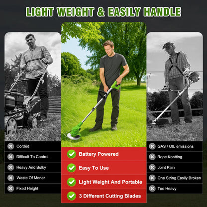 Cordless 2-in-1 Weed Trimmer & Lawn Edger – Brushless Motor, 2 Batteries Included