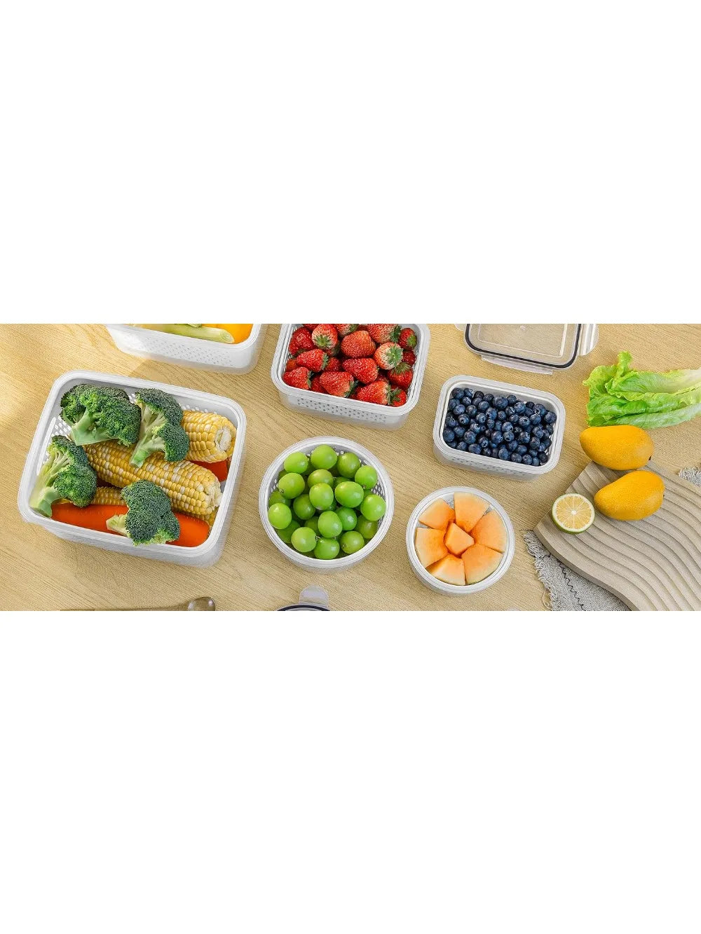 6Set of large-capacity refrigerator fruit preservation containers，Comes with a detachable drain basket，Sealed food storage conta