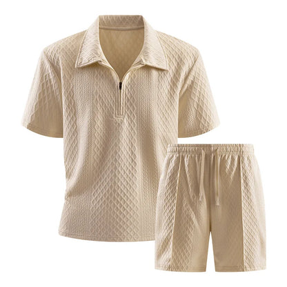 Men’s Summer Zipper Polo & Shorts Set – Casual Sports Fitness Tracksuit