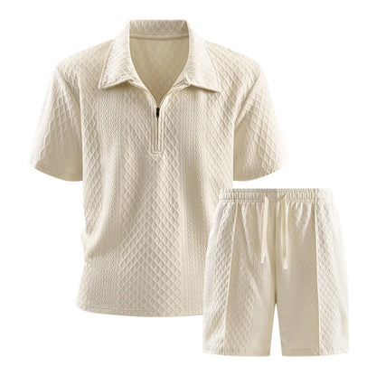 Men’s Summer Zipper Polo & Shorts Set – Casual Sports Fitness Tracksuit