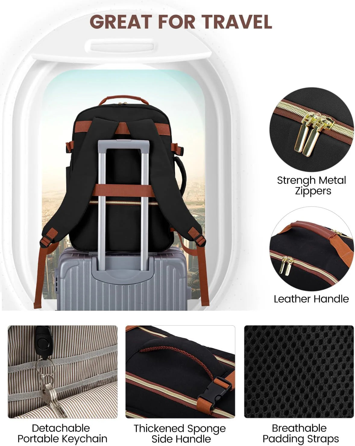 Geestock Minimalist Women's Travel Boarding Backpack Carry On Luggage With 3 Storage Bags Large Capacity Laptop Bag Backpack