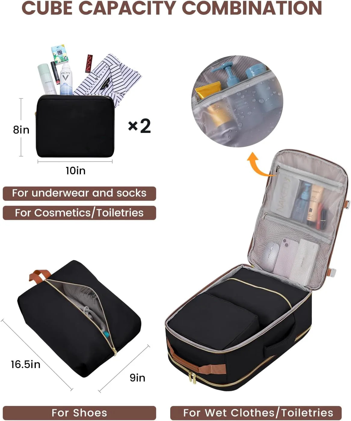 Geestock Minimalist Women's Travel Boarding Backpack Carry On Luggage With 3 Storage Bags Large Capacity Laptop Bag Backpack
