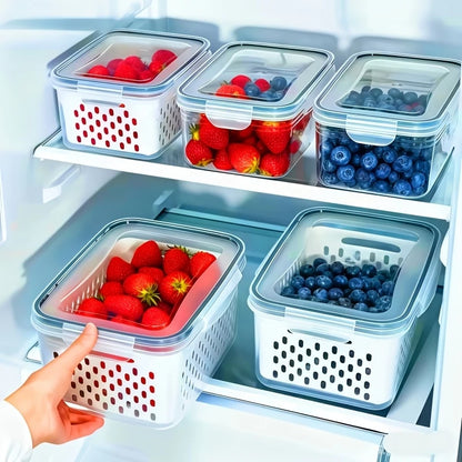 6Set of large-capacity refrigerator fruit preservation containers，Comes with a detachable drain basket，Sealed food storage conta