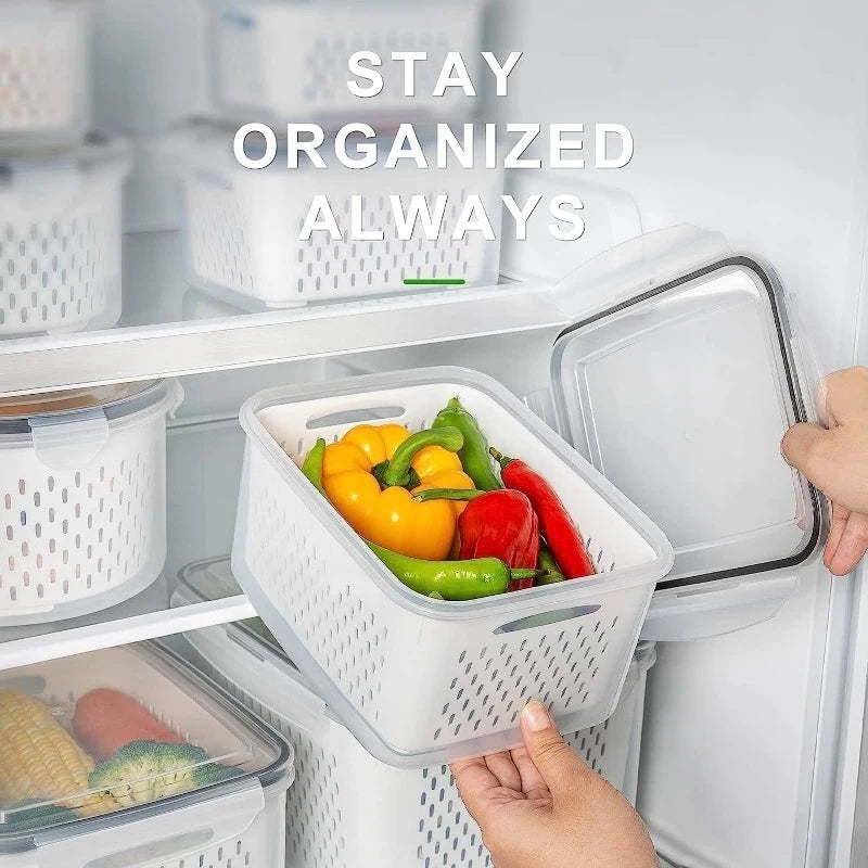 6Set of large-capacity refrigerator fruit preservation containers，Comes with a detachable drain basket，Sealed food storage conta