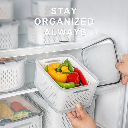 6Set of large-capacity refrigerator fruit preservation containers，Comes with a detachable drain basket，Sealed food storage conta