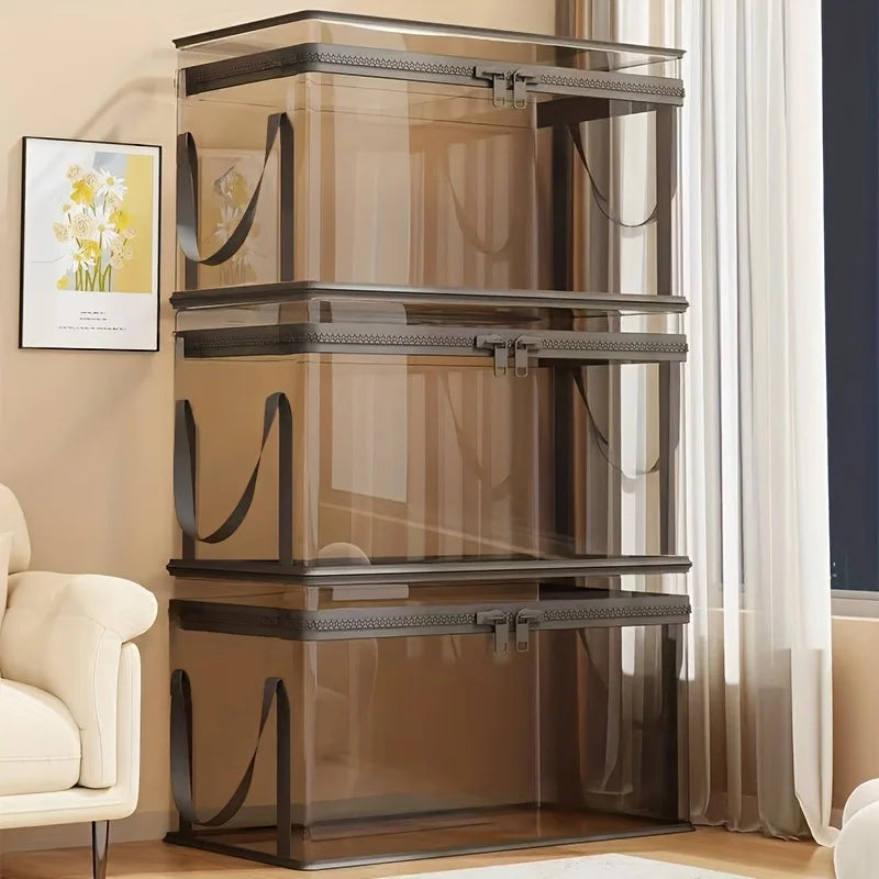 Transparent Storage Boxes with Flip-Top Lid -Large Rectangular Organizer Bins for Books,Clothes,Office-Durable Plastic Organizer